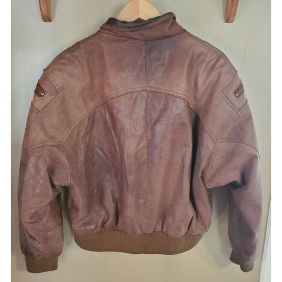 Vintage Burk's Bay Distressed Brown Leather Jacket, Size XL, RN 76727 - Picture 10 of 12